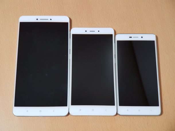 左からMi Max、Redmi Note 4、Redmi 3S